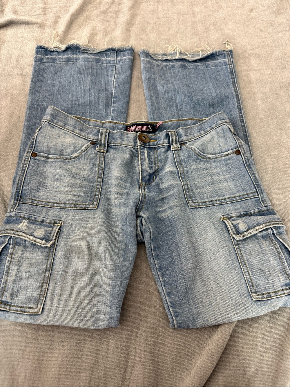 Vintage Bubblegum Low rise flare jeans with cargo pockets y2k womens